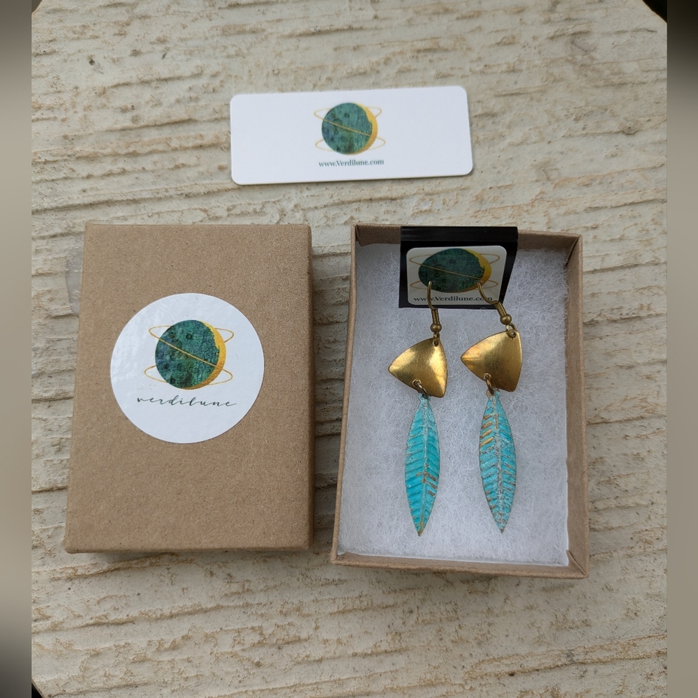 New Verdilune Patina Copper Leaf Earrings